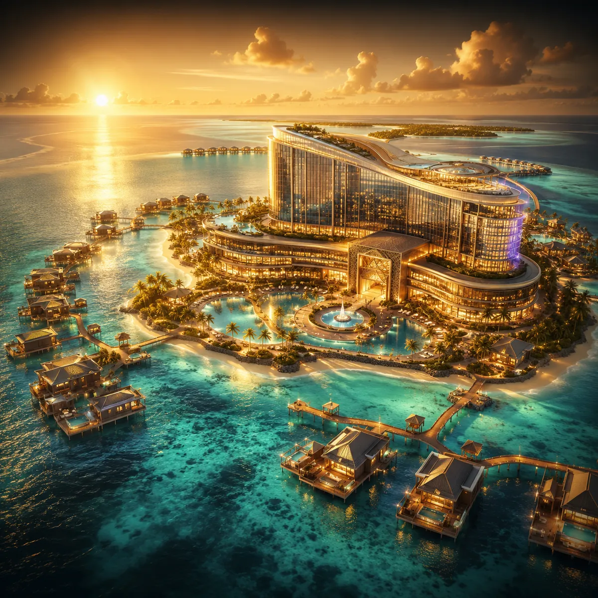 Aerial view of a Maldives casino resort